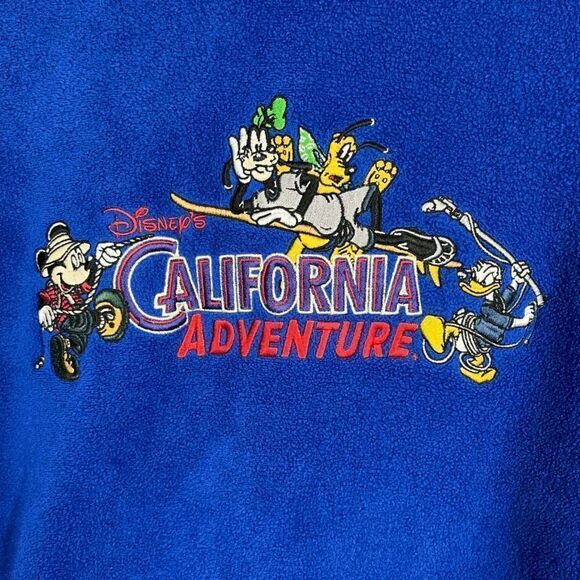 Vintage Disneyland California Adventure Hoodie Unisex M Blue Fleece Pullover - Picture 3 of 12